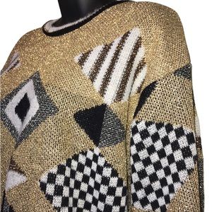 Vtg BELDOCH POPPER Vintage 80s/90s Metallic Diamond Pattern SWEATER